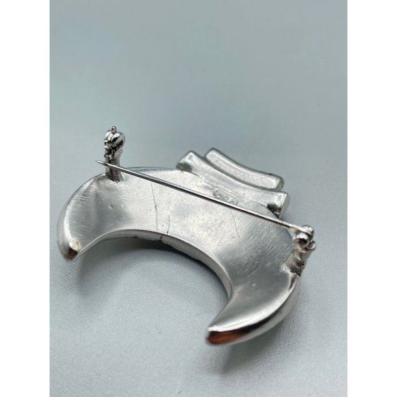 Signed ORA Vintage Crown Pin Brooch Rhinestones Pave Pot Metal 1940s Costume Pin - Picture 5 of 10